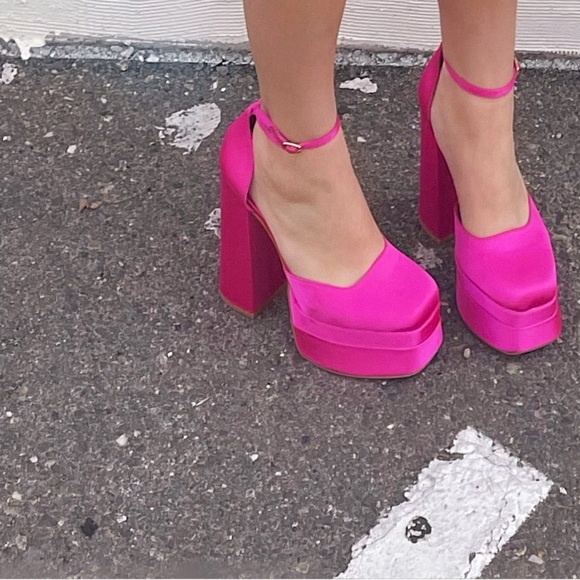 Dream Pairs Women’s High Chunky platform Heels- Hot PINK ankle strap SZ 9 - Picture 5 of 9